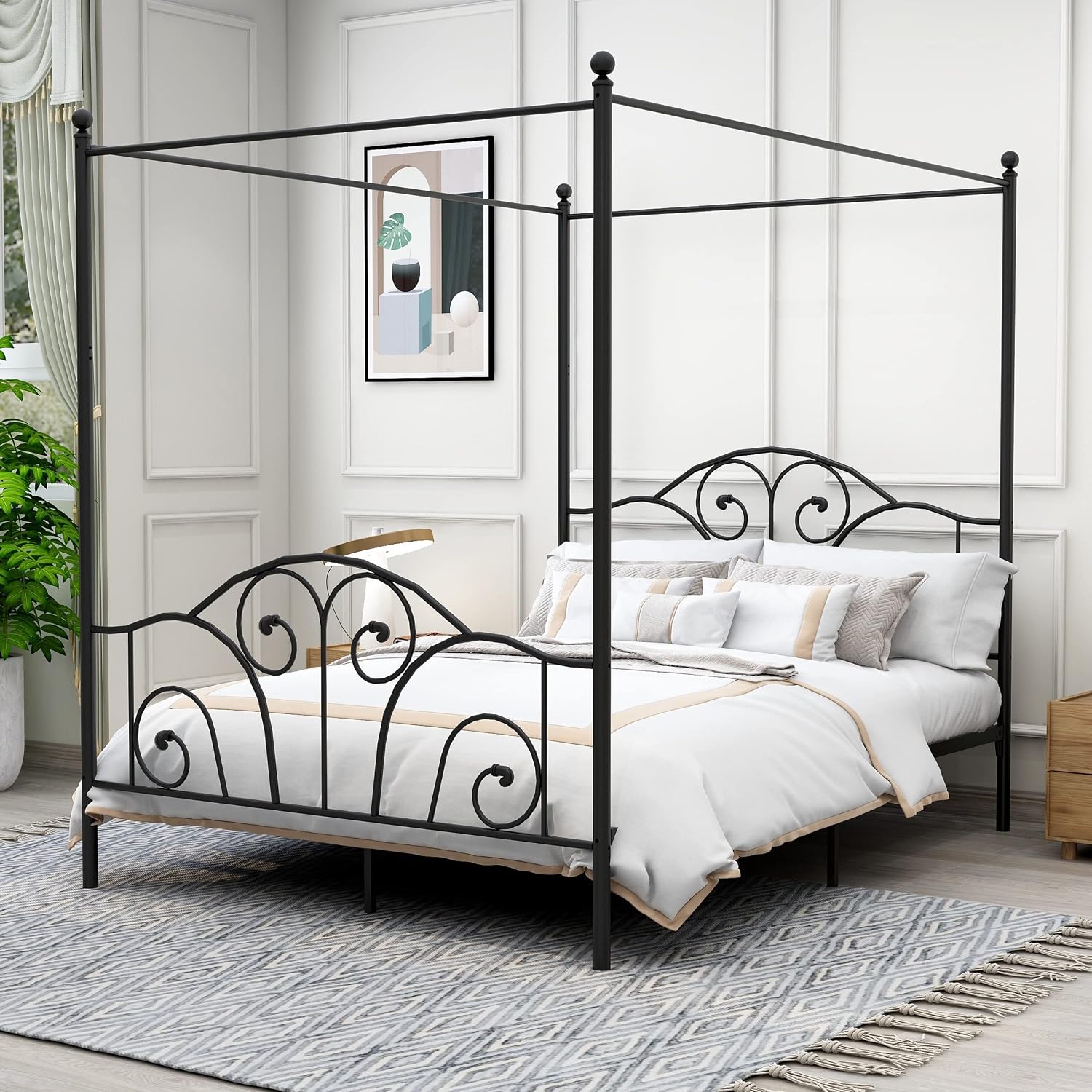 Canopy Bed Frame Metal Queen - Cadre de lit à baldaquin en
