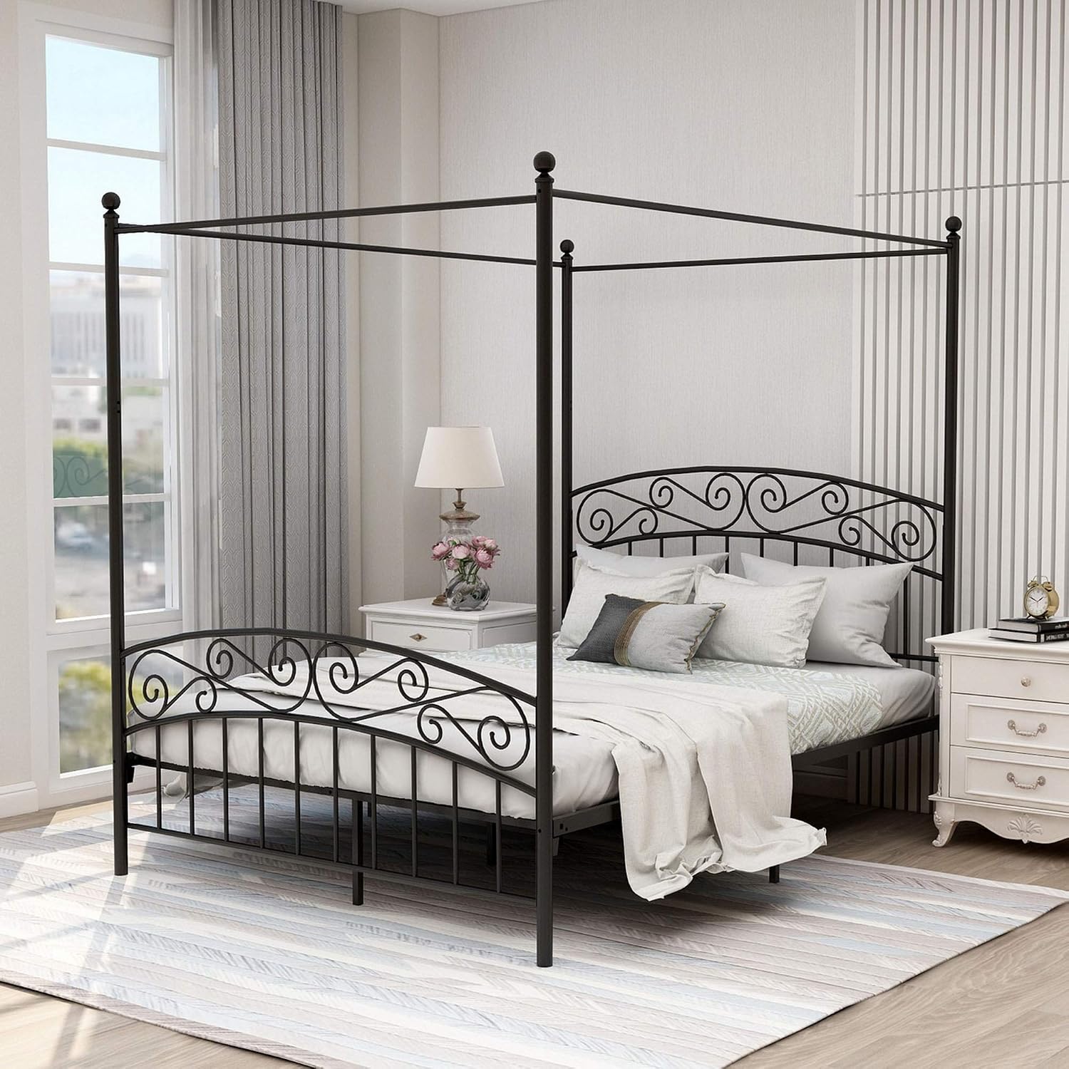 Canopy Bed Frame Metal Queen - Cadre de lit à baldaquin en