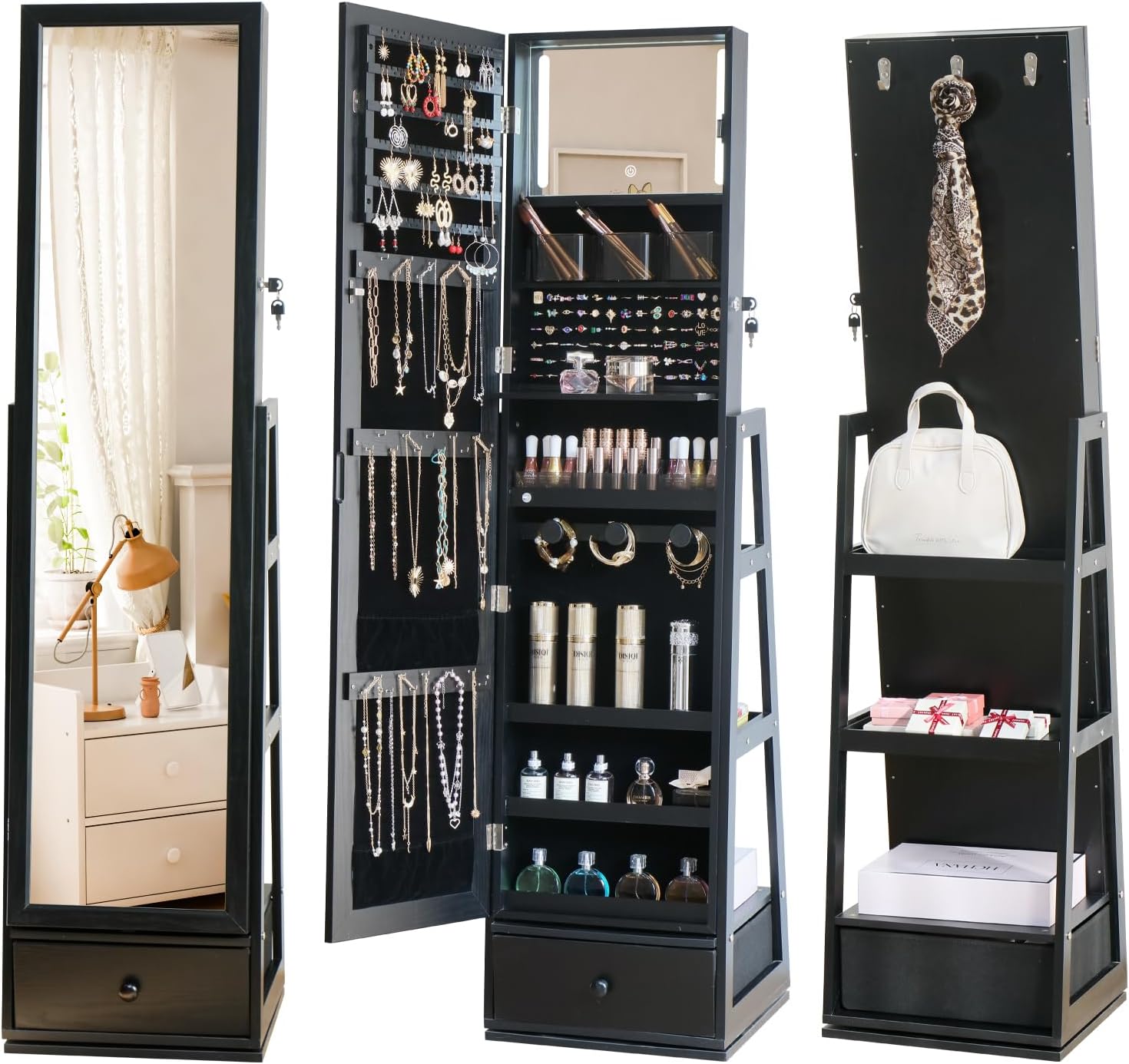 Full Length Mirror Jewelry Armoire - Armoire à bijoux pleine longueur avec