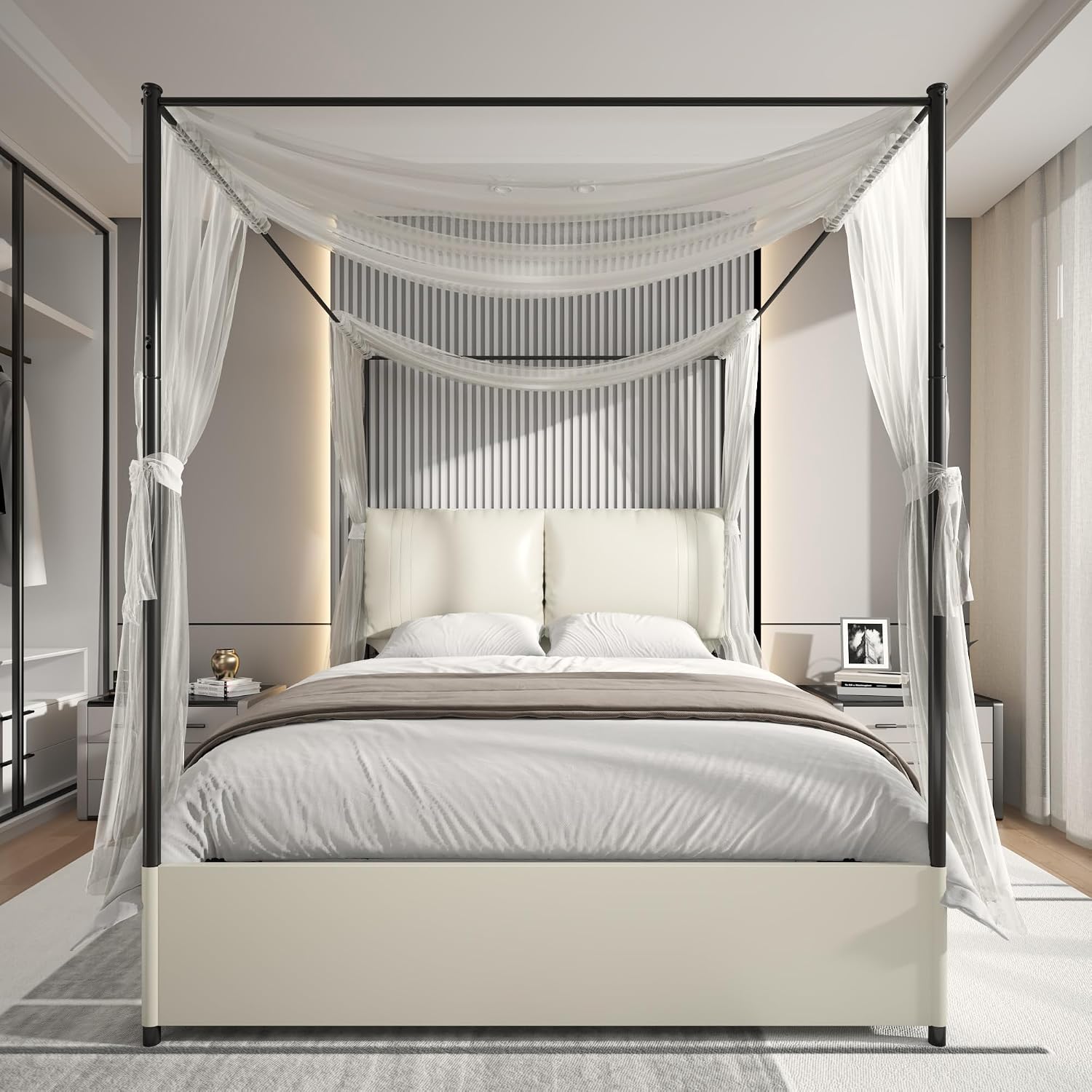 Canopy Bed Frame Metal Queen - Cadre de lit à baldaquin Queen,