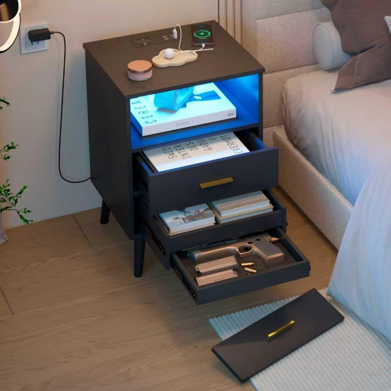 Solid Wood Nightstand 2 Drawers - Table de nuit avec tiroir, table