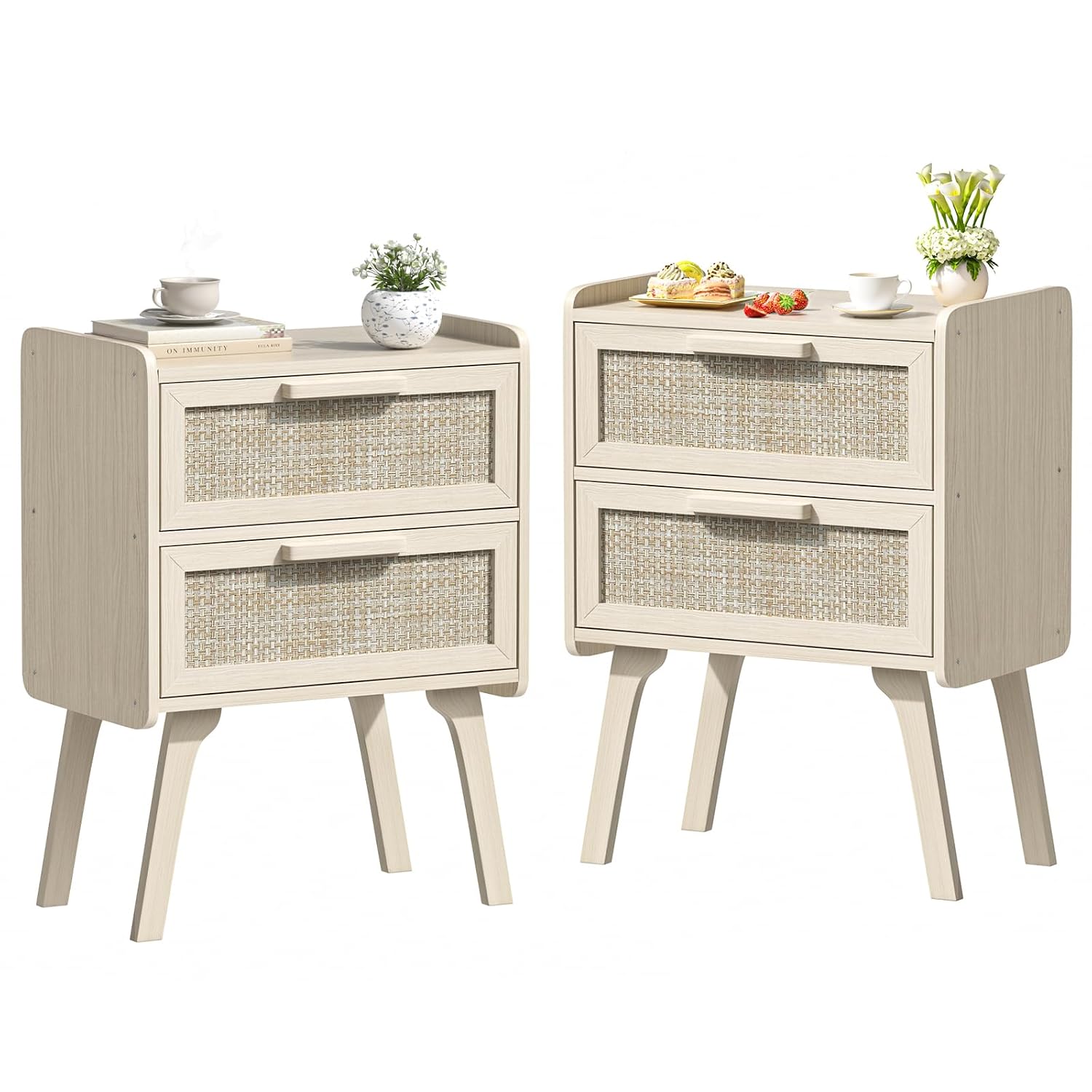 Solid Wood Nightstand 2 Drawers - Ensemble de 2 tables de chevet