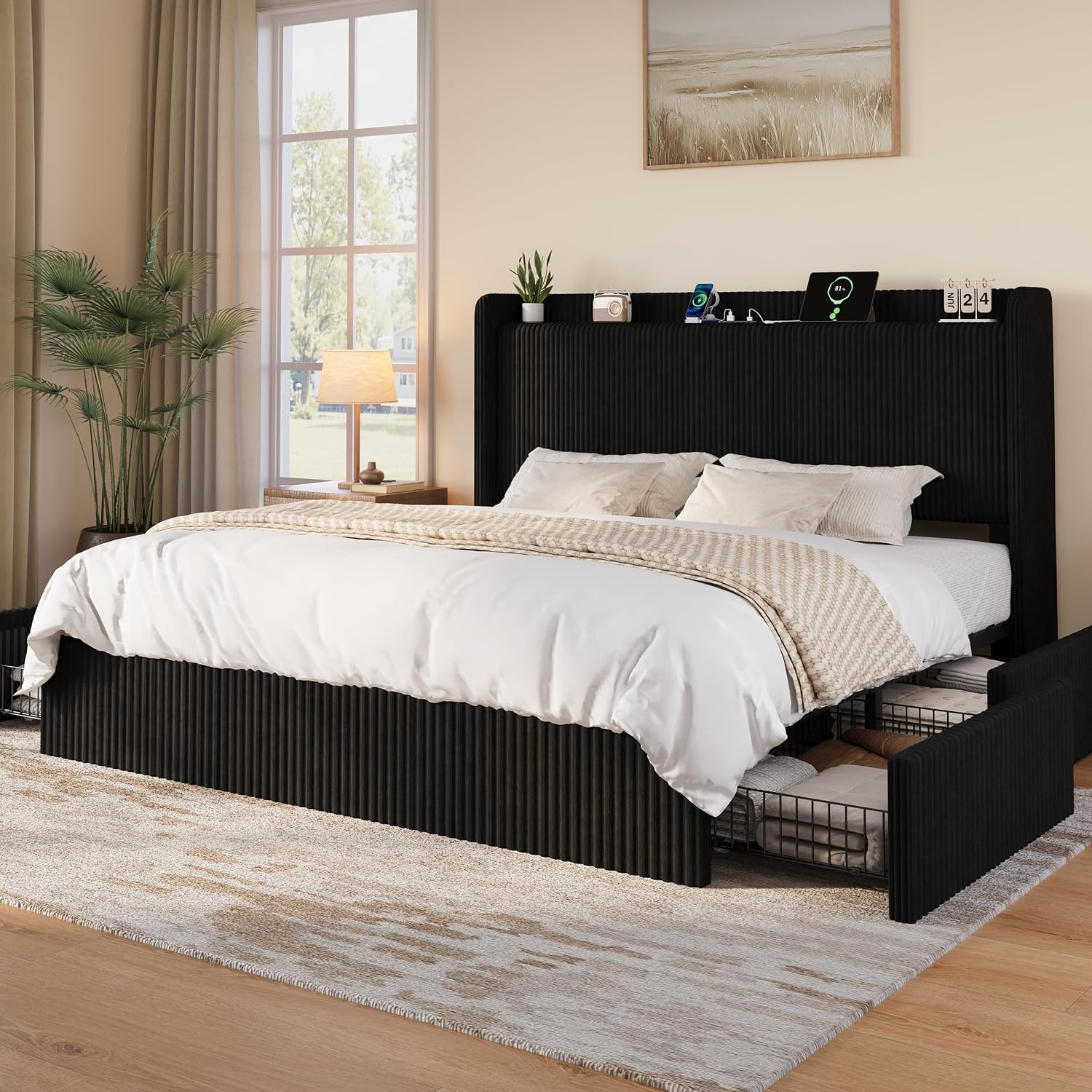 King Size Bed Frame With Storage Drawers - Cadre de lit King Size avec