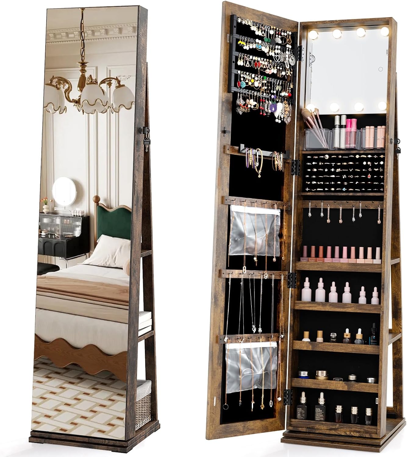 Full Length Mirror Jewelry Armoire - Armoire à bijoux pivotante avec miroir