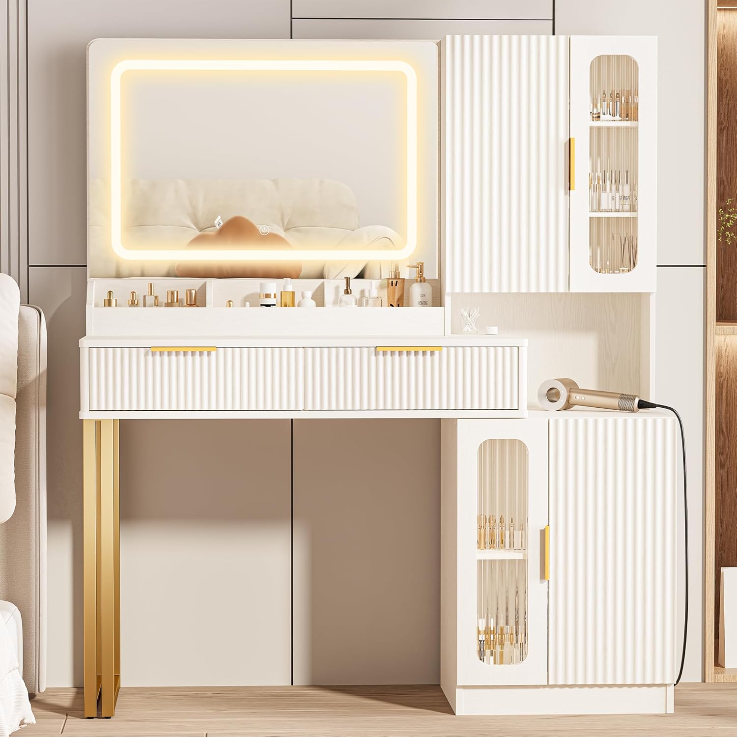 Dressing Table Vanity With Lighted Mirror - Miroir de coiffeuse 42 pouces avec