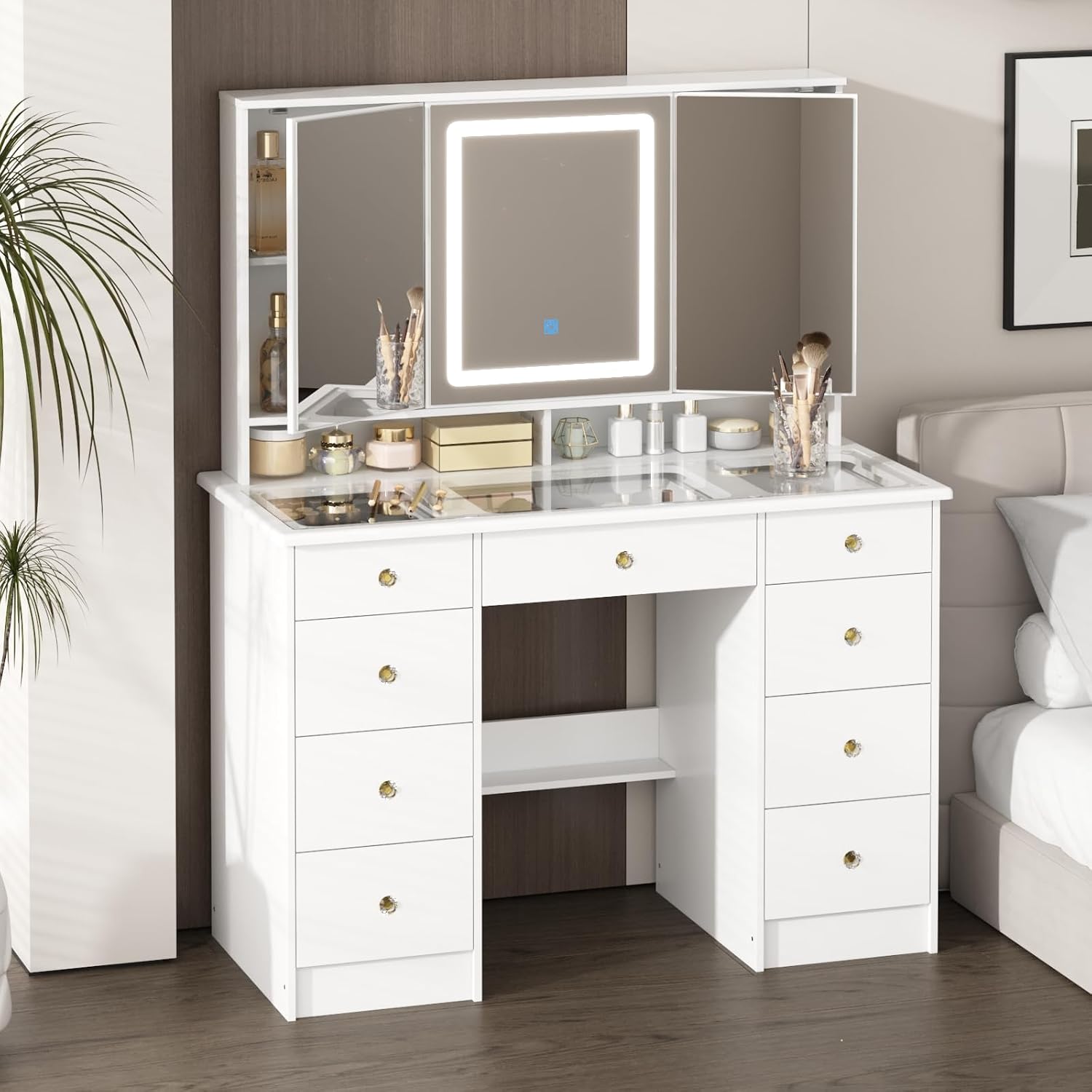Dressing Table Vanity With Lighted Mirror - Coiffeuse avec miroir et éclairage, grande