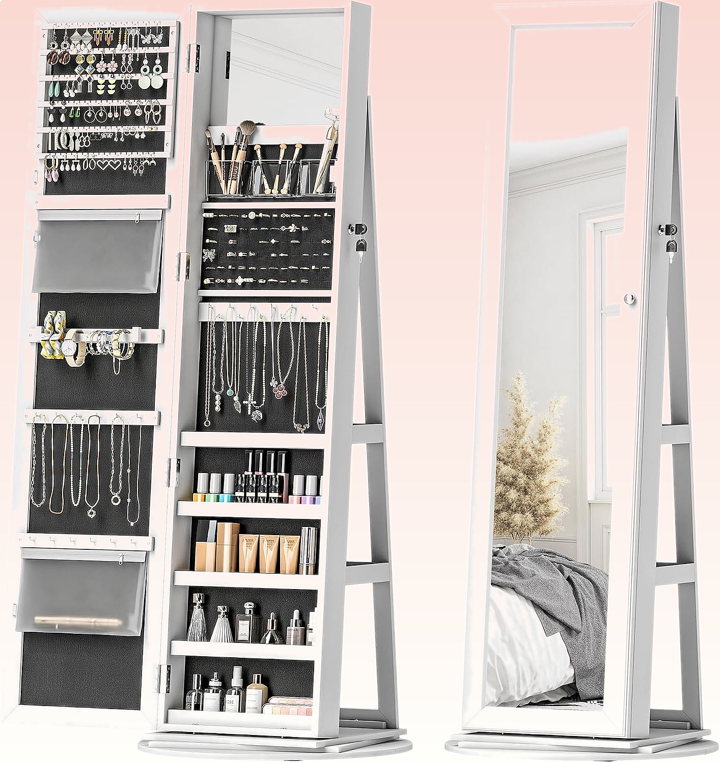 Full Length Mirror Jewelry Armoire - HOMCOM 360 ° Armoire à bijoux