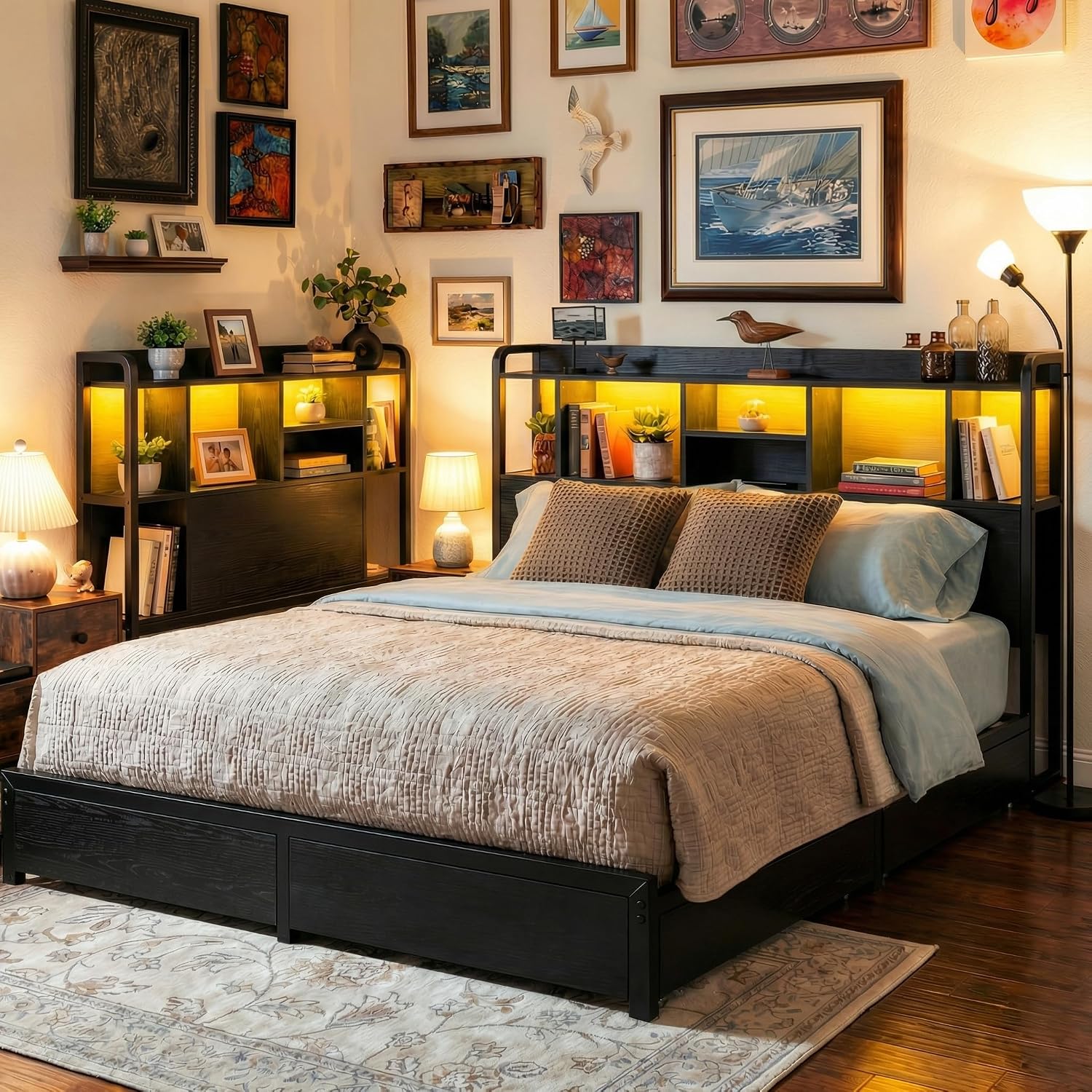 King Size Bed Frame With Storage Drawers - Cadre de lit King Size avec