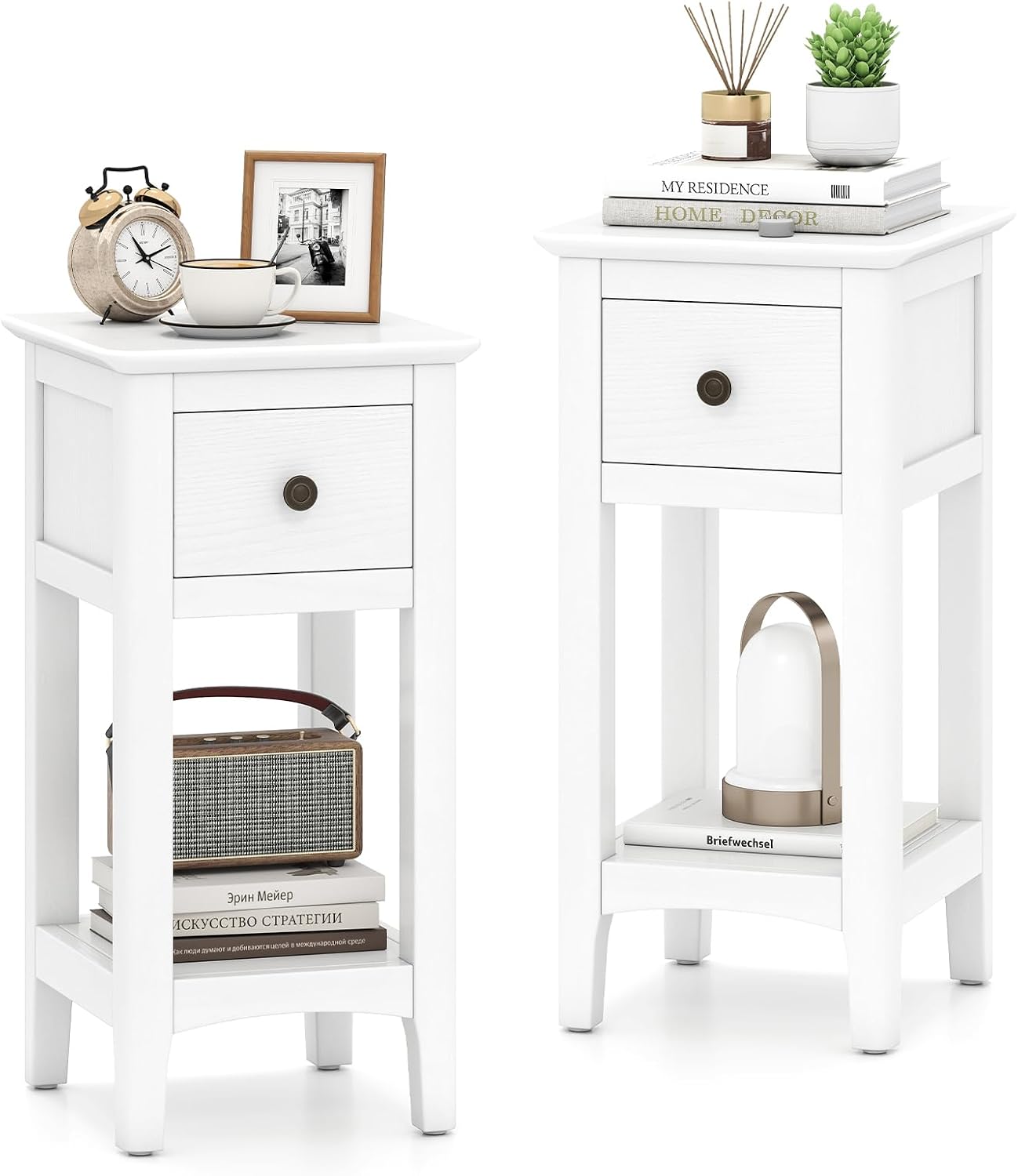 Solid Wood Nightstand 2 Drawers - Tables d'appoint étroites avec tiroir, lot
