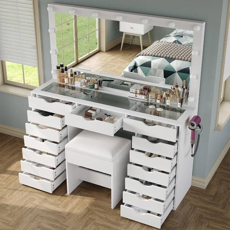 Dressing Table Vanity With Lighted Mirror - Bureau de toilette Yanosaku avec miroir
