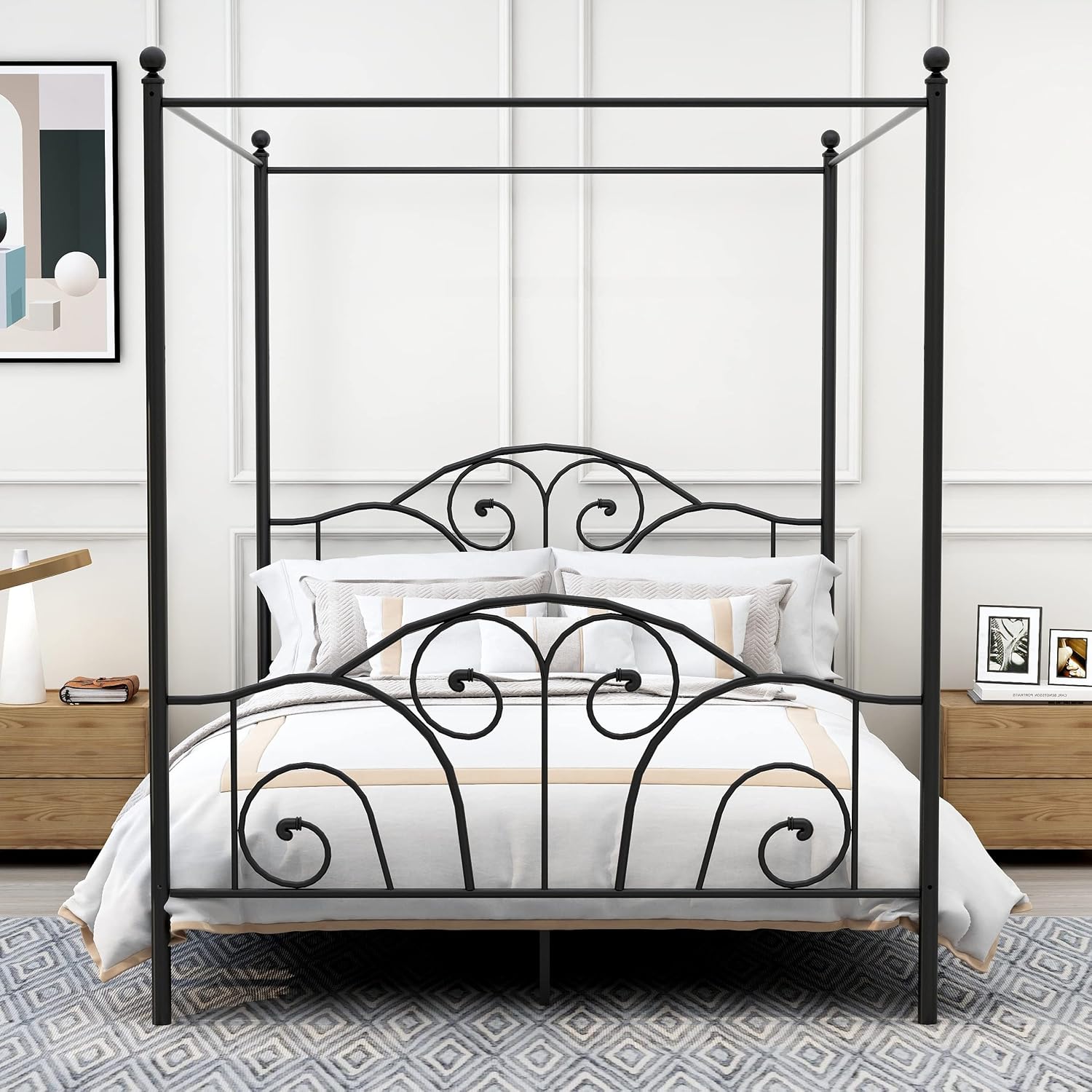Cadre de lit à baldaquin en mé - Canopy Bed Frame Metal Queen avis et prix