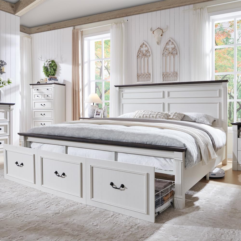 Cadre de lit king size Farmhou - King Size Bed Frame With Storage Drawers avis et prix