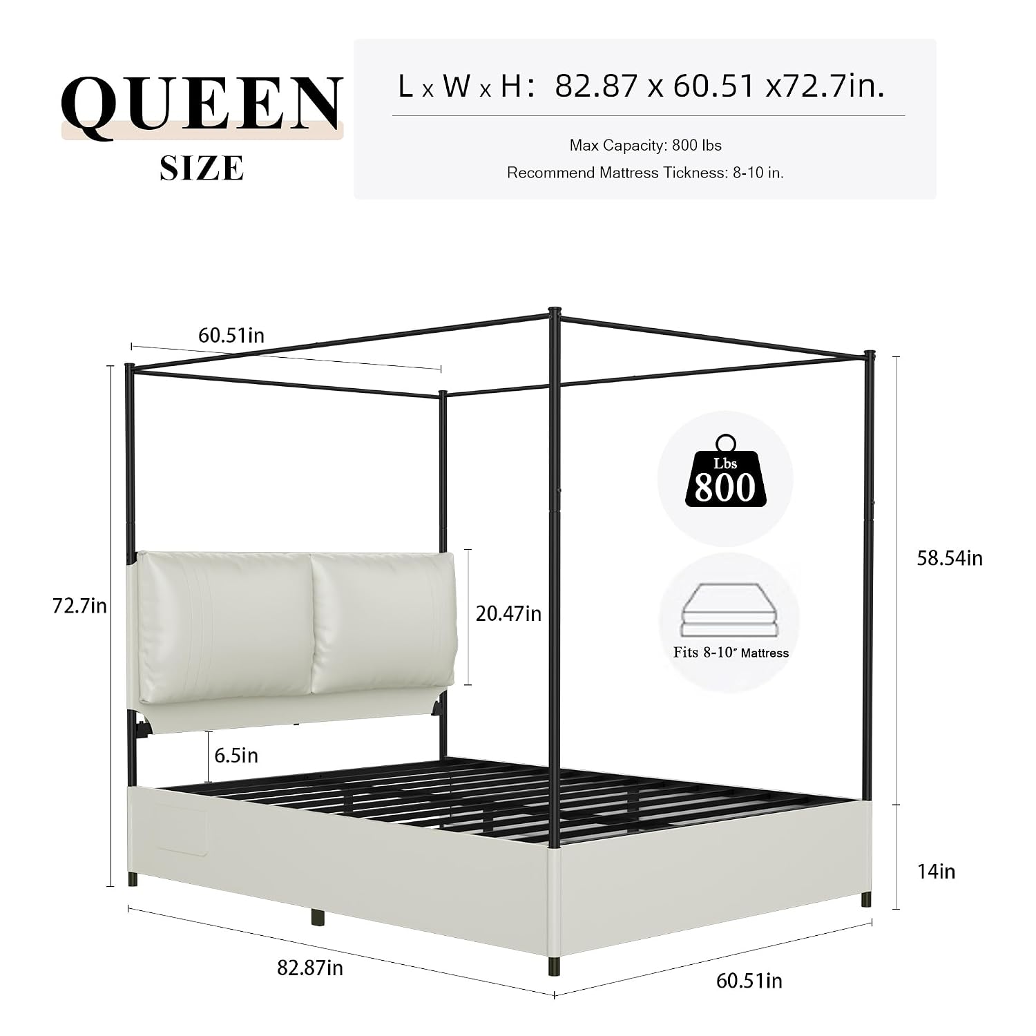 Cadre de lit à baldaquin Queen - Canopy Bed Frame Metal Queen avis et prix