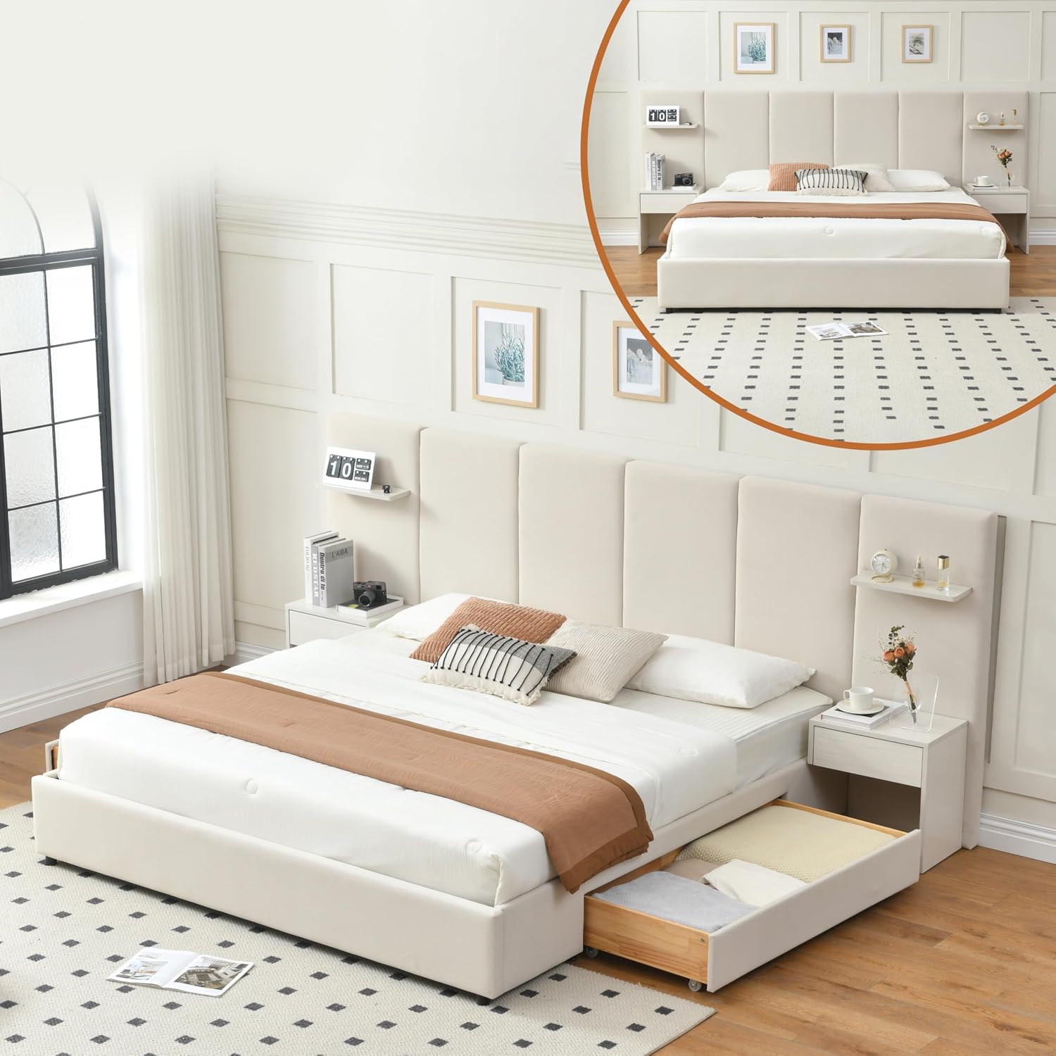 Cadre de lit king size avec ra - King Size Bed Frame With Storage Drawers avis et prix