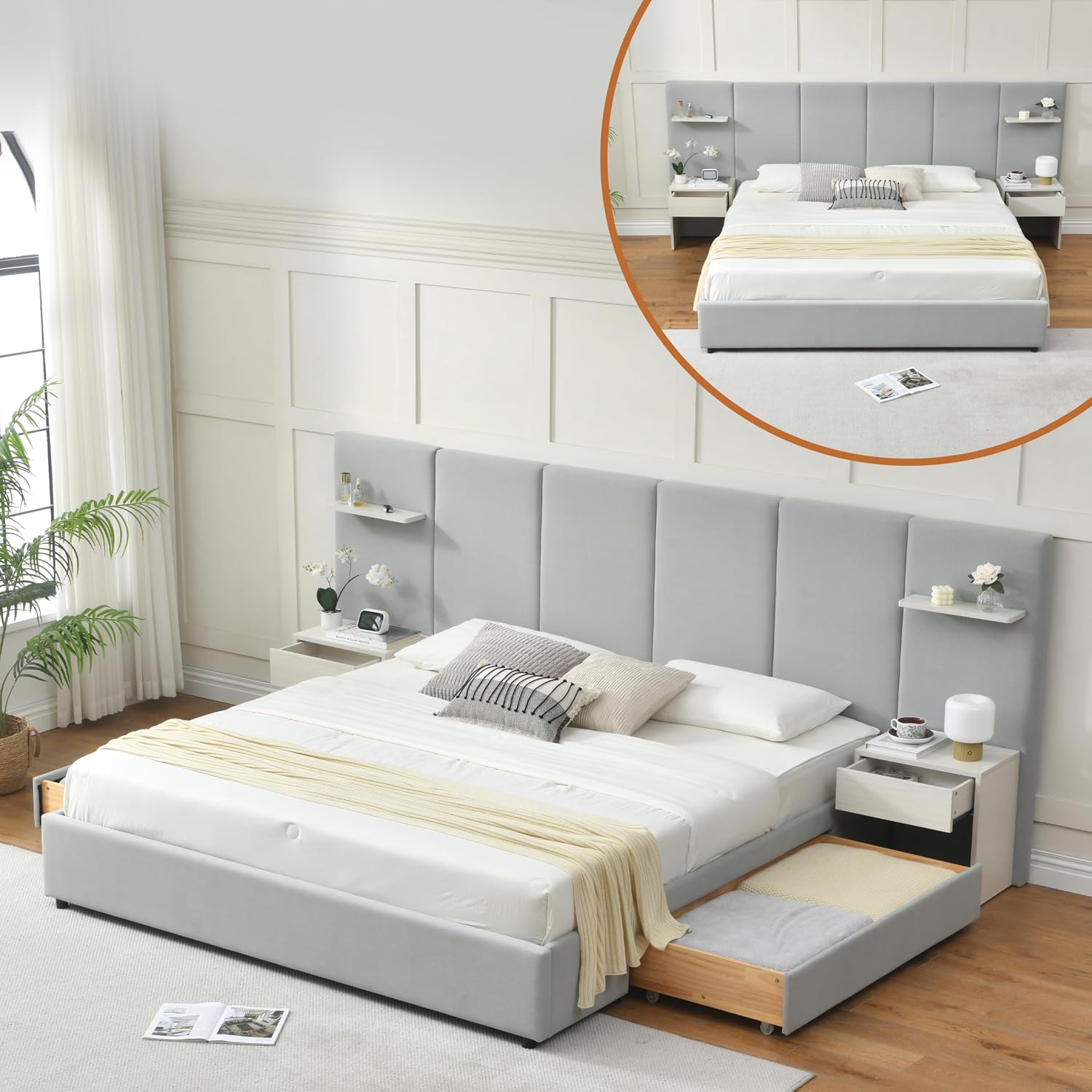 Cadre de lit king size avec ra - King Size Bed Frame With Storage Drawers avis et prix