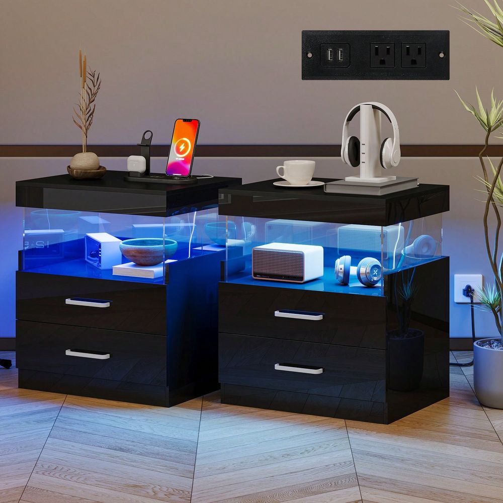 Table de chevet noire à LED av - Floating Nightstand With Led Light avis et prix