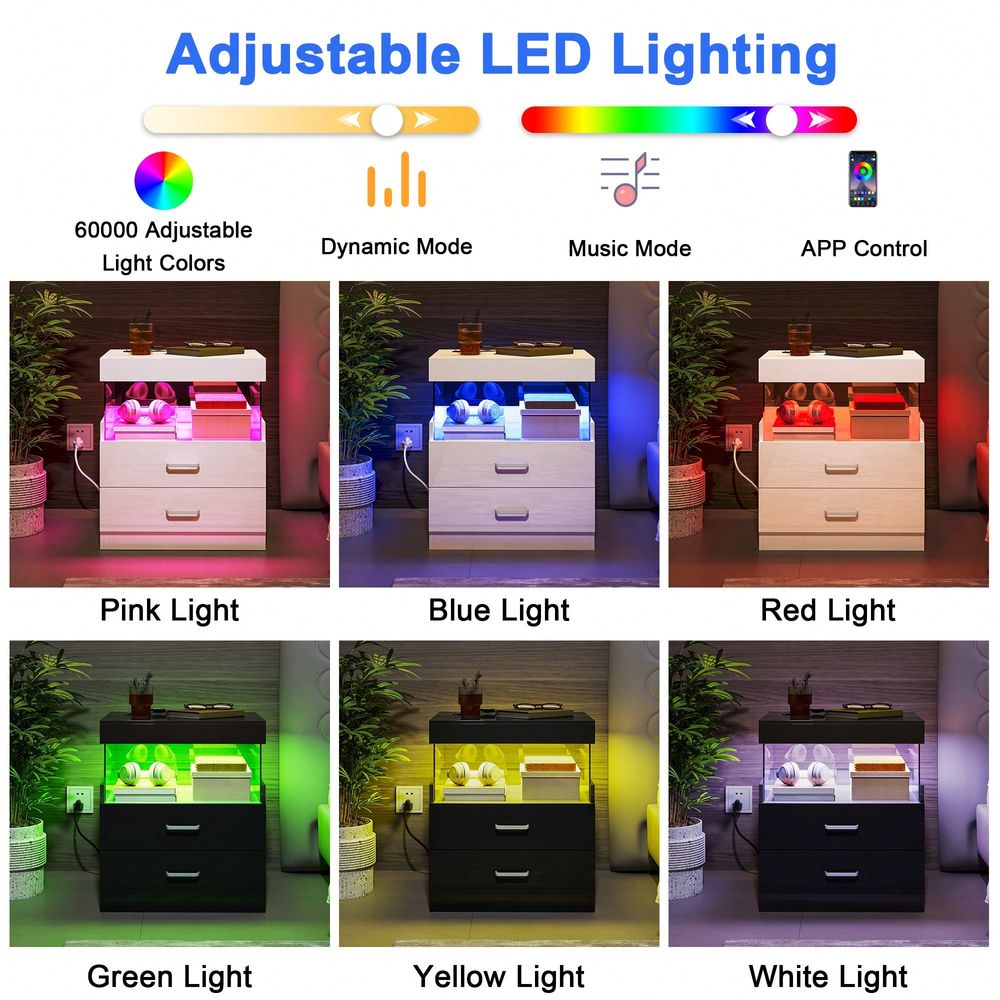Table de chevet noire à LED av - Floating Nightstand With Led Light avis et prix
