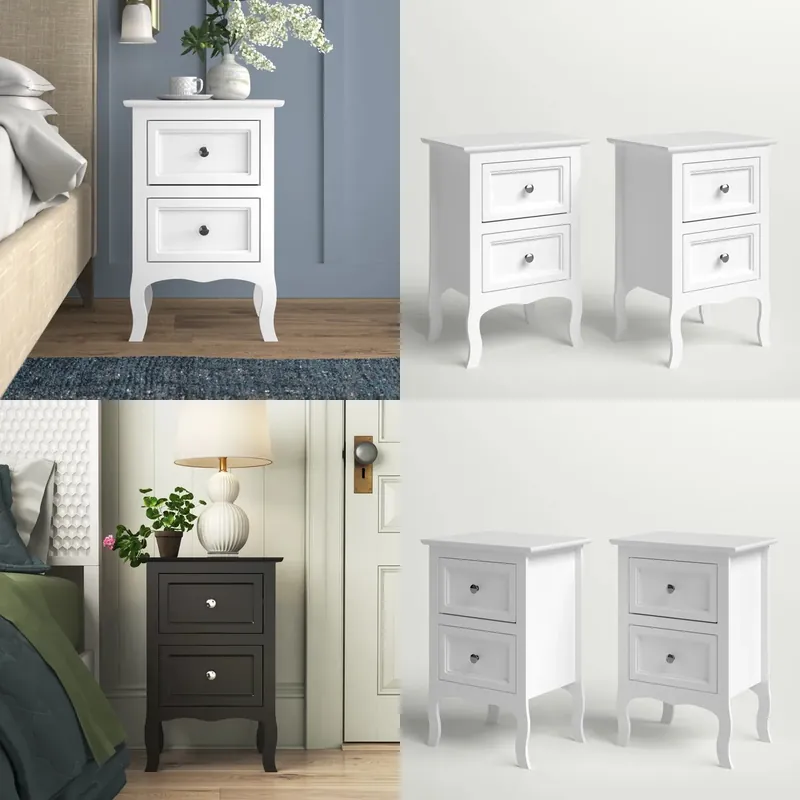 Table de chevet rétro en bois  - Solid Wood Nightstand 2 Drawers avis et prix