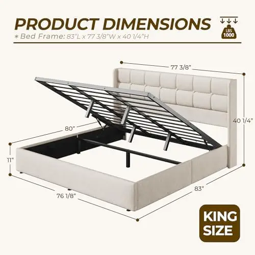 Cadre de lit king size avec ra - Gas Lift Storage Bed Hydraulic avis et prix