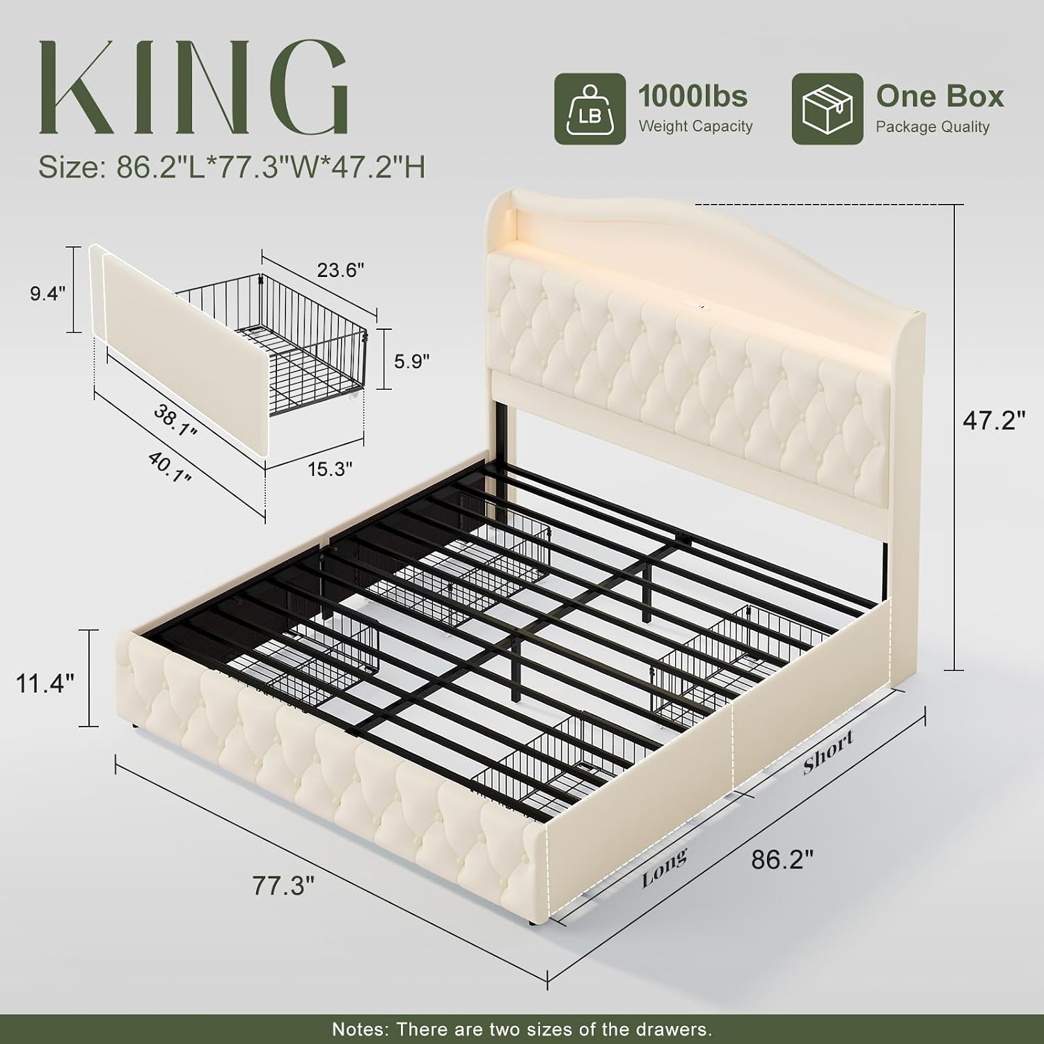 Cadre de lit plateforme King S - King Size Bed Frame With Storage Drawers avis et prix
