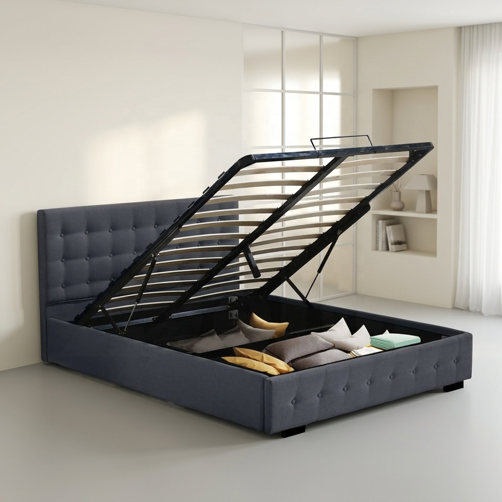 Lit ottoman moderne en velours - Gas Lift Storage Bed Hydraulic avis et prix