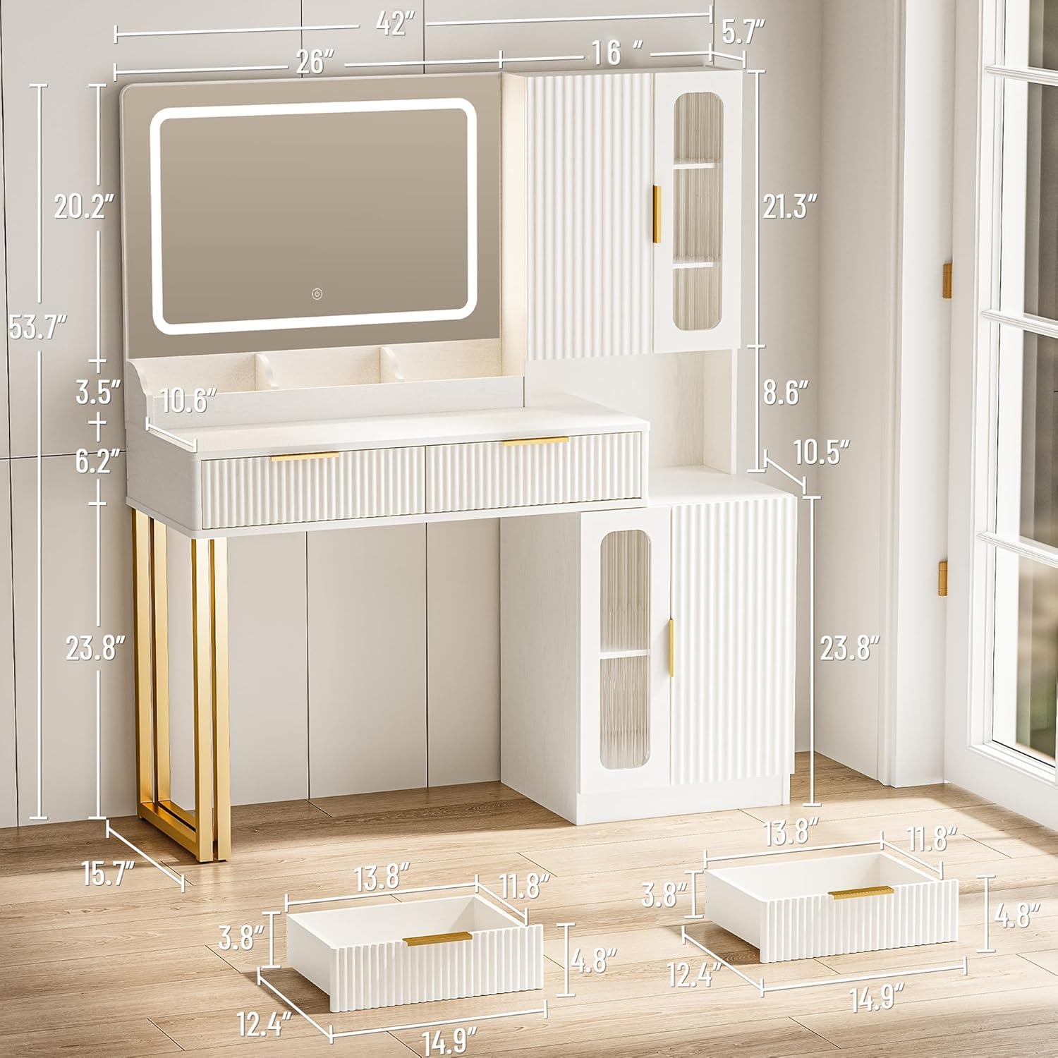 Miroir de coiffeuse 42 pouces  - Dressing Table Vanity With Lighted Mirror avis et prix