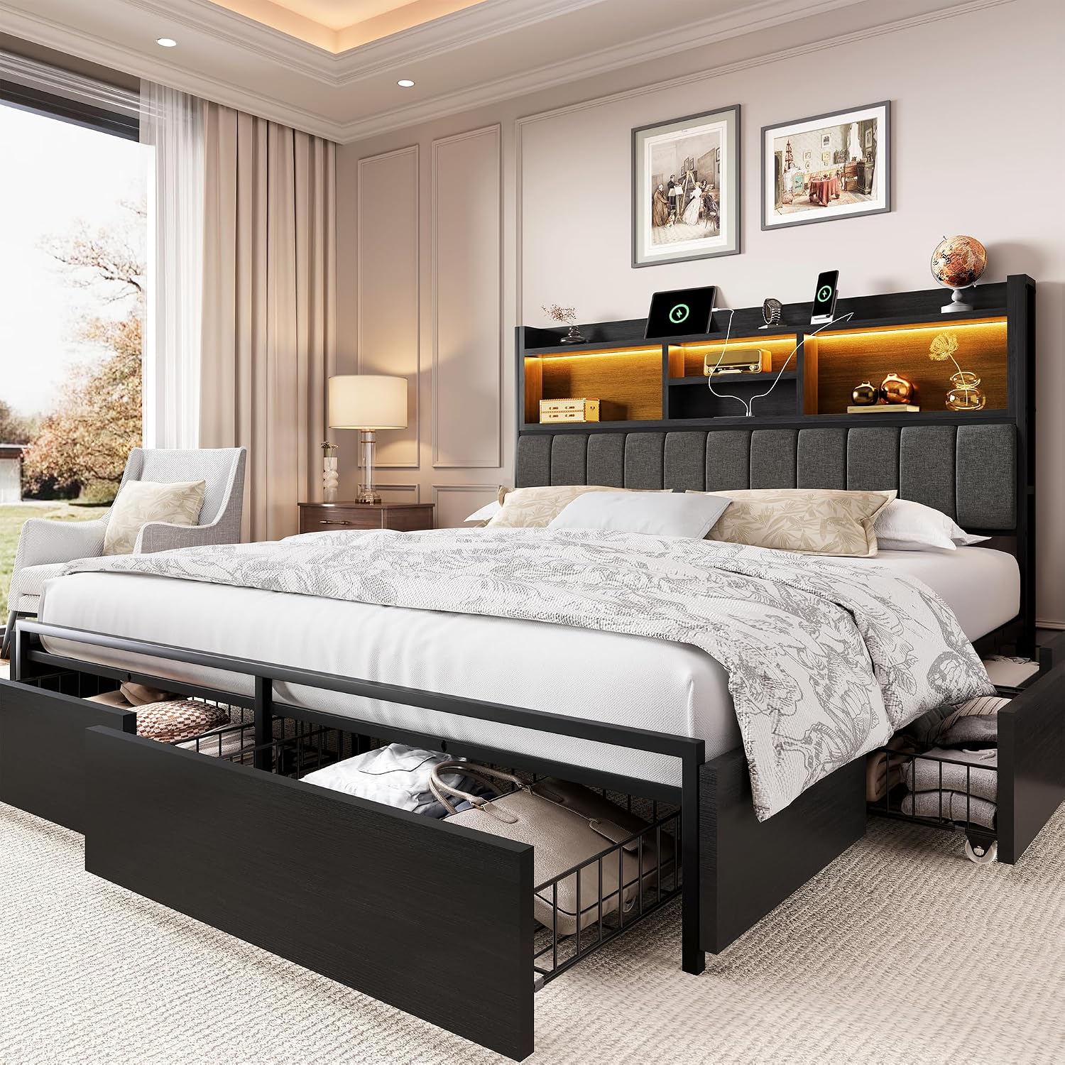Cadre de lit king size avec 6  - King Size Bed Frame With Storage Drawers avis et prix