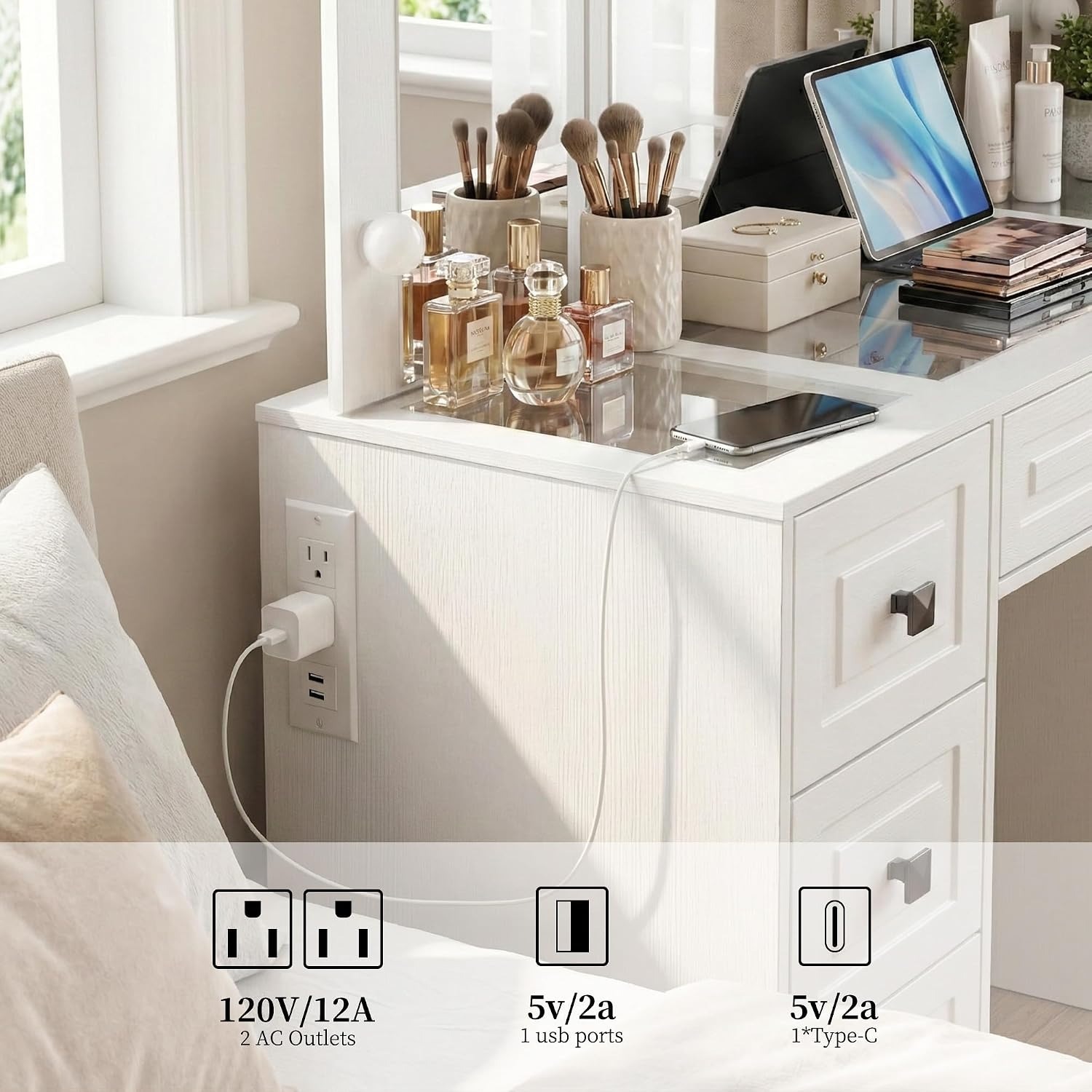 Bureau de maquillage éclairé,  - Dressing Table Vanity With Lighted Mirror avis et prix
