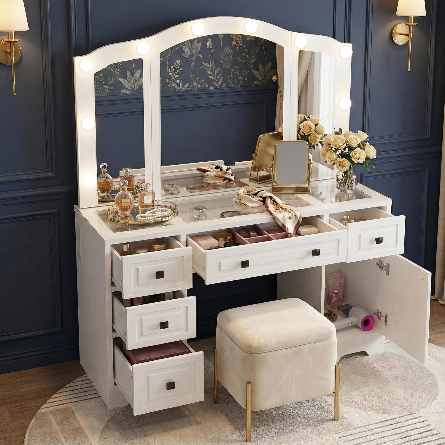 Bureau de maquillage éclairé,  - Dressing Table Vanity With Lighted Mirror avis et prix