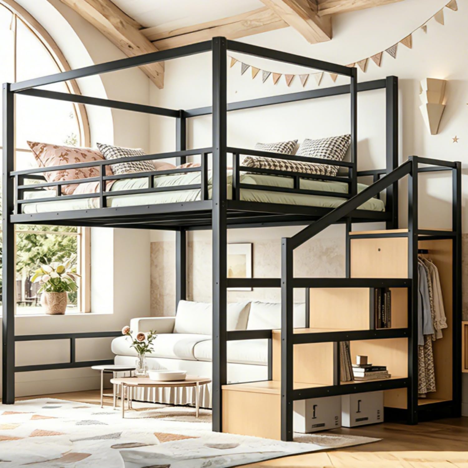 Lit mezzanine Queen avec escal - Canopy Bed Frame Metal Queen avis et prix