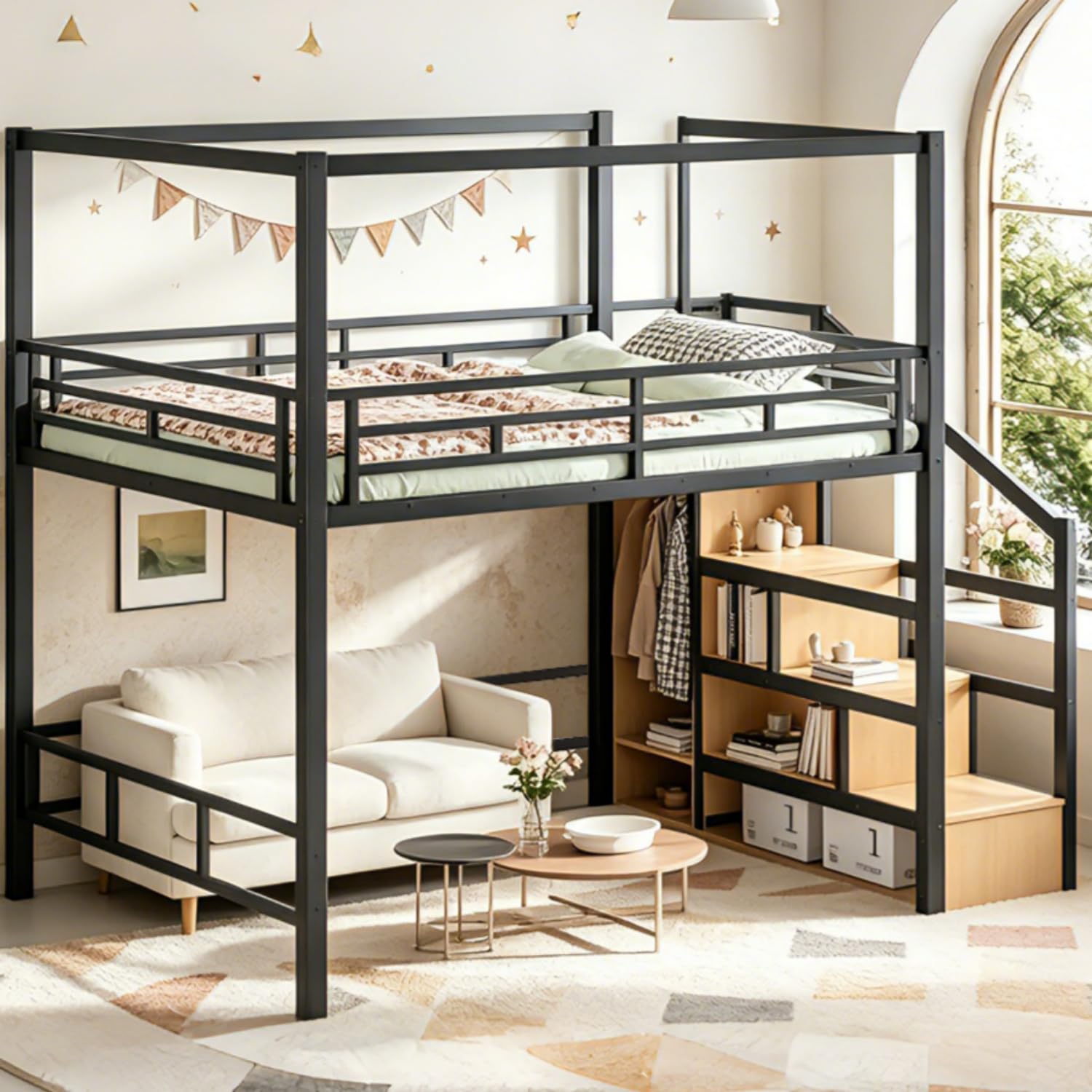 Lit mezzanine Queen avec escal - Canopy Bed Frame Metal Queen avis et prix