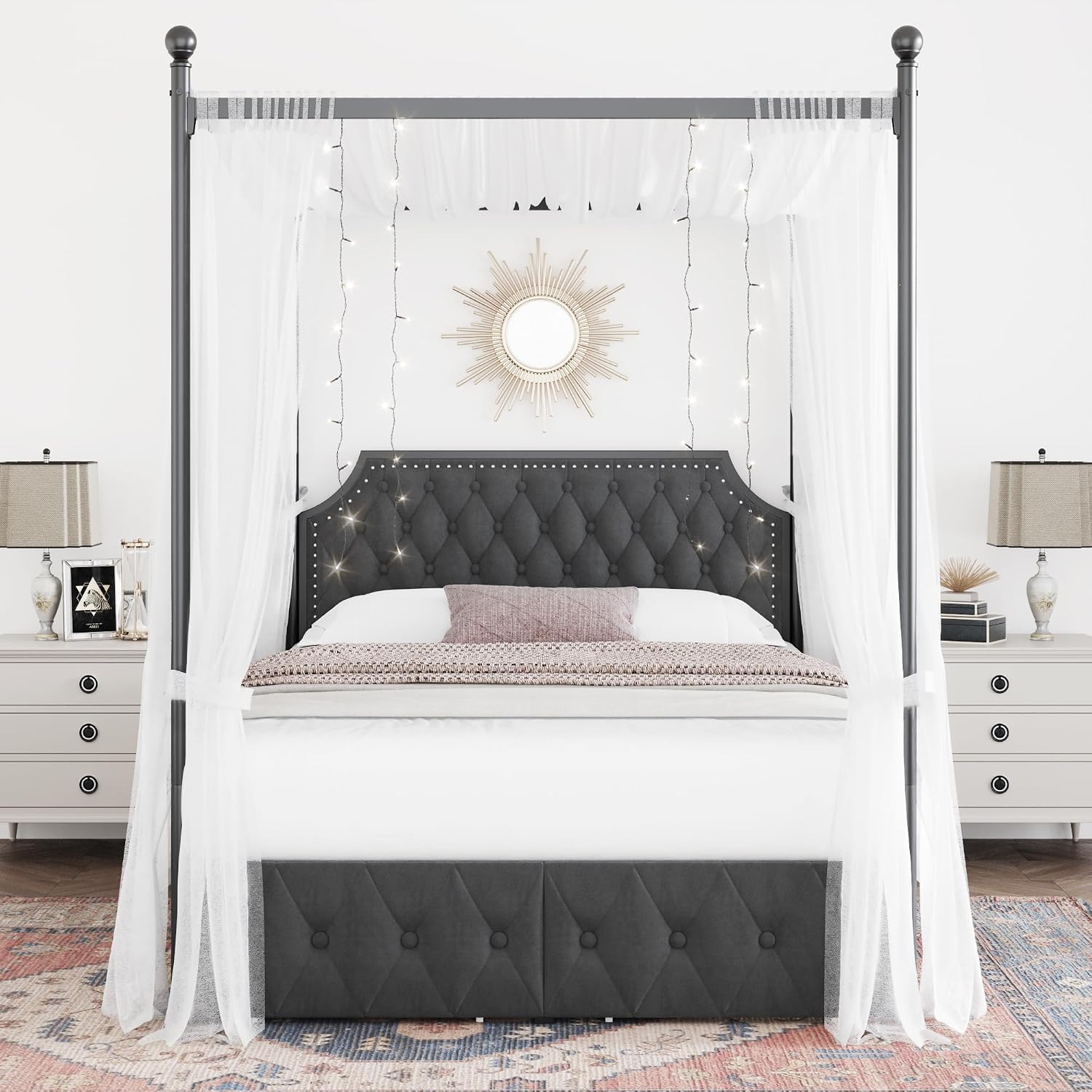 Cadre de lit à baldaquin Queen - Canopy Bed Frame Metal Queen avis et prix