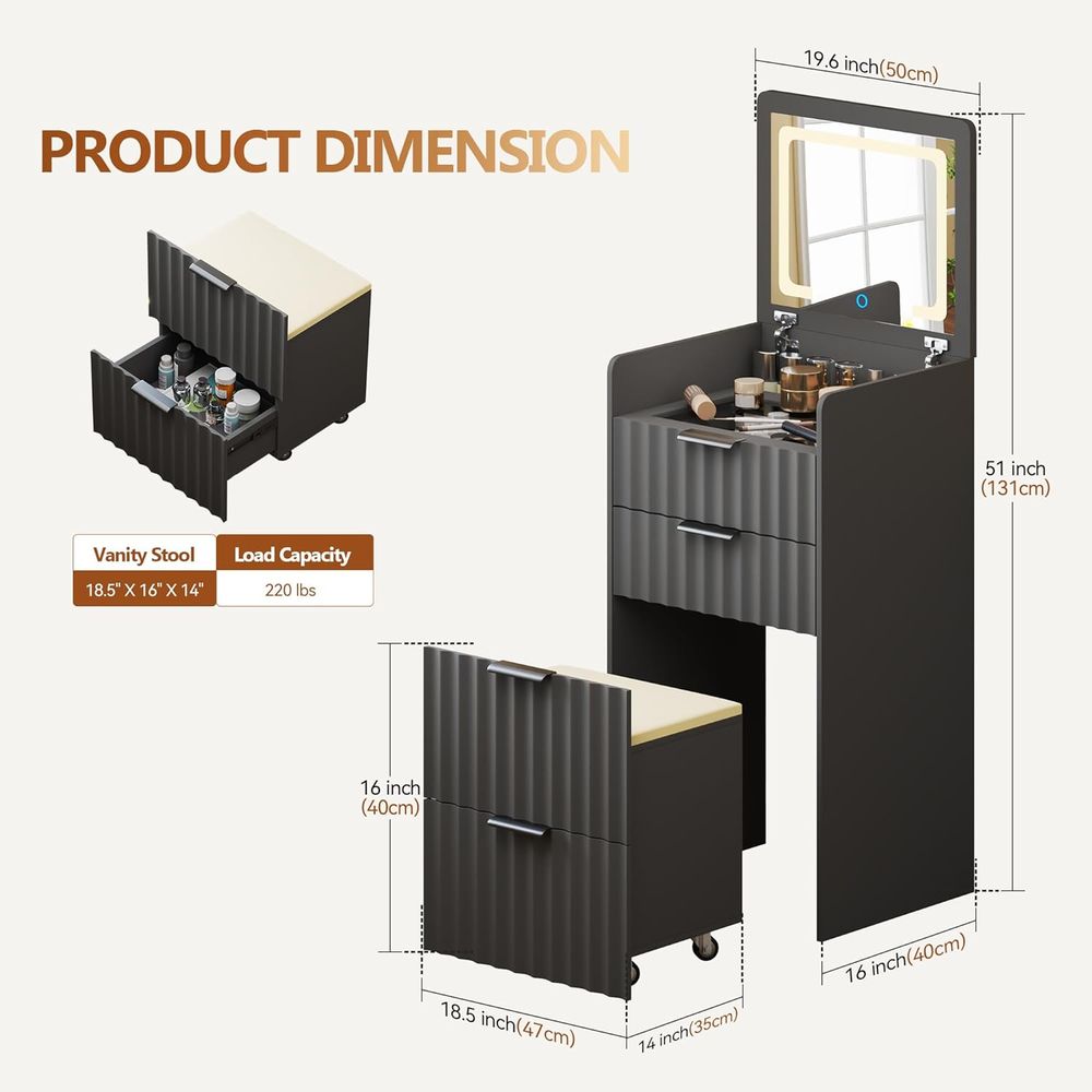 Bureau de toilette gris 3-en-1 - Bedroom Furniture avis et prix