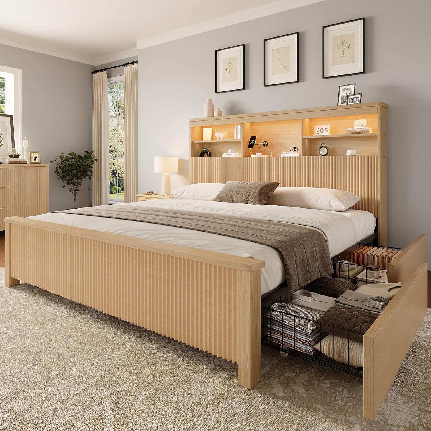 Cadre de lit King Size avec 4  - King Size Bed Frame With Storage Drawers avis et prix