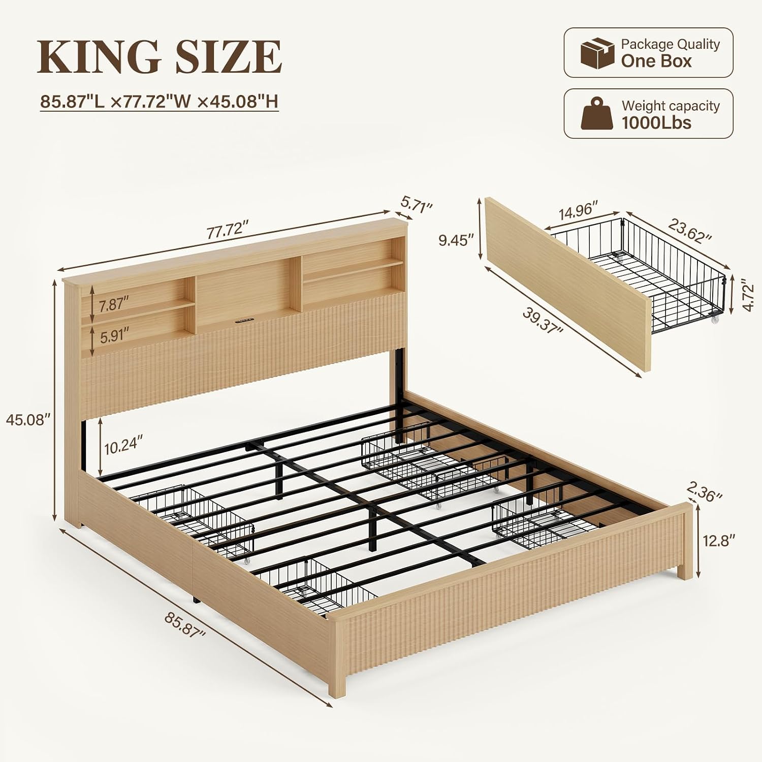 Cadre de lit King Size avec 4  - King Size Bed Frame With Storage Drawers avis et prix