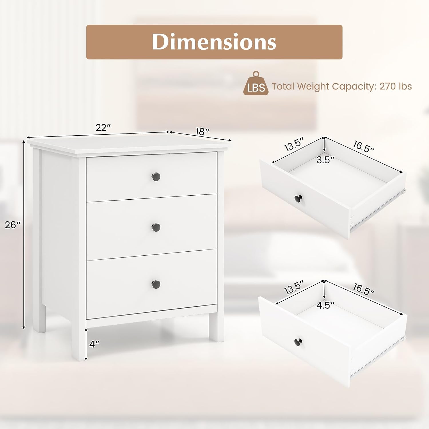 Table de chevet avec 3 tiroirs - Solid Wood Nightstand 2 Drawers avis et prix