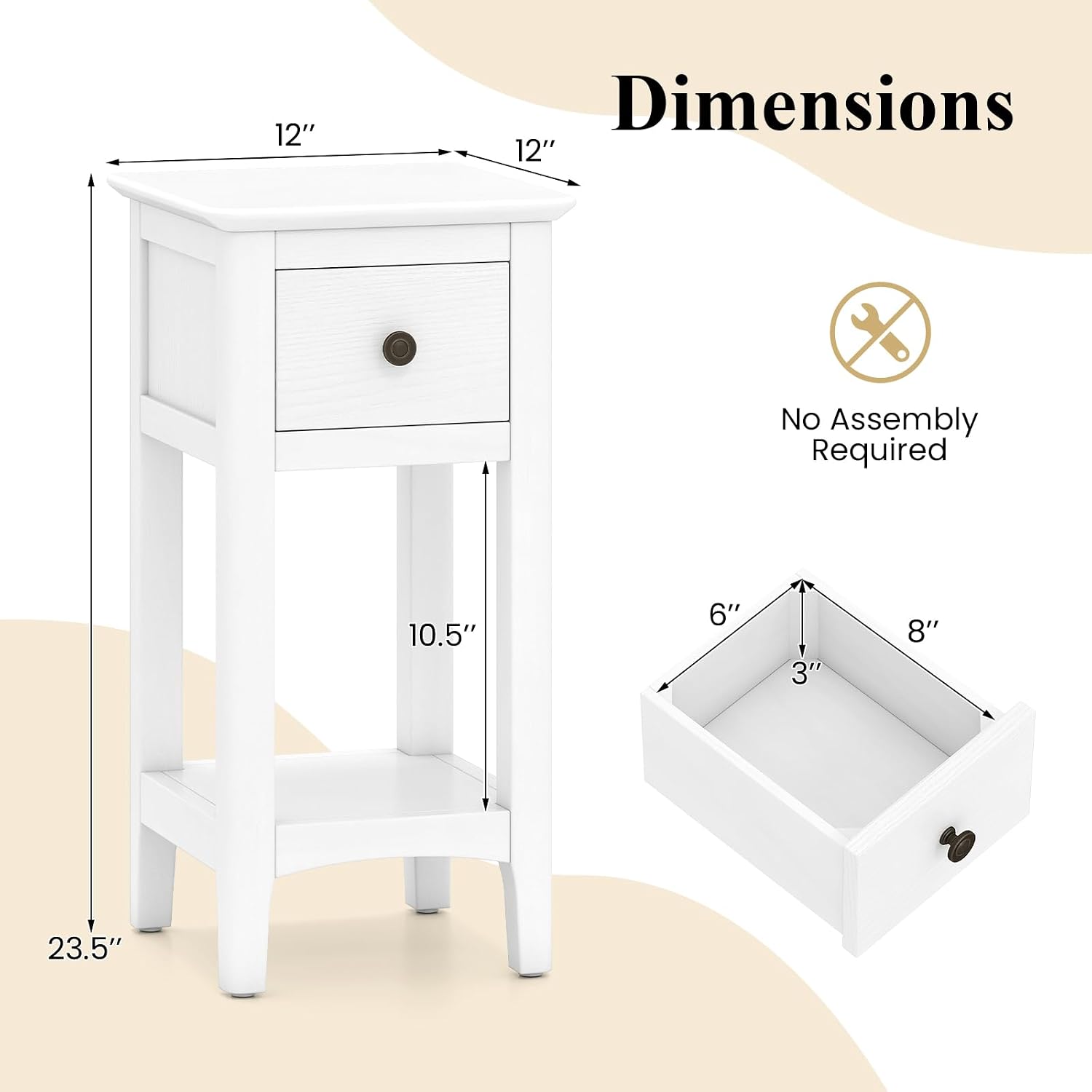 Tables d'appoint étroites avec - Solid Wood Nightstand 2 Drawers avis et prix