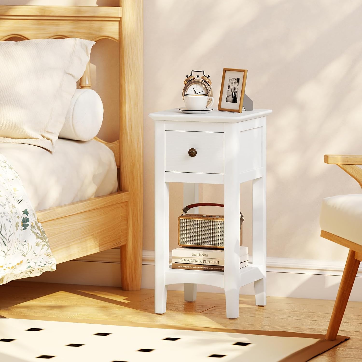 Tables d'appoint étroites avec - Solid Wood Nightstand 2 Drawers avis et prix