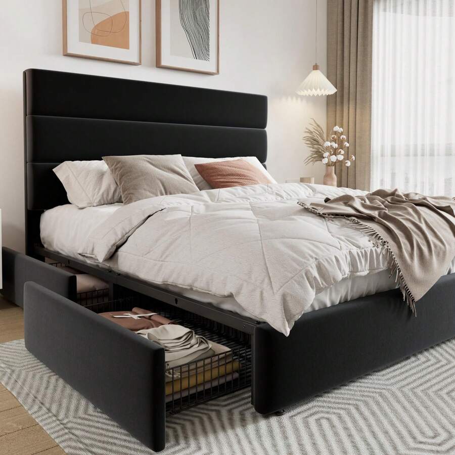 Cadre de lit plateforme taille - King Size Bed Frame With Storage Drawers avis et prix