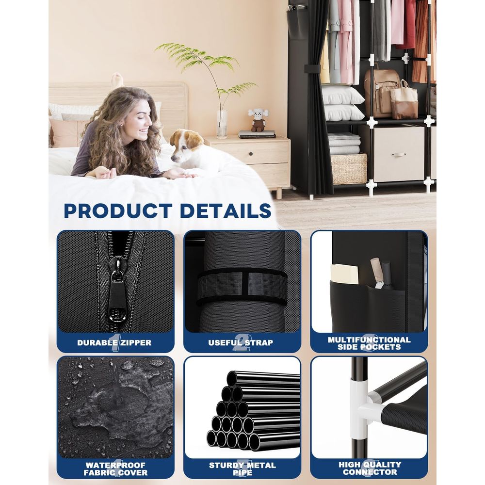 Organisateur de vêtements avec - Wardrobe Closet Portable Fabric Cover avis et prix