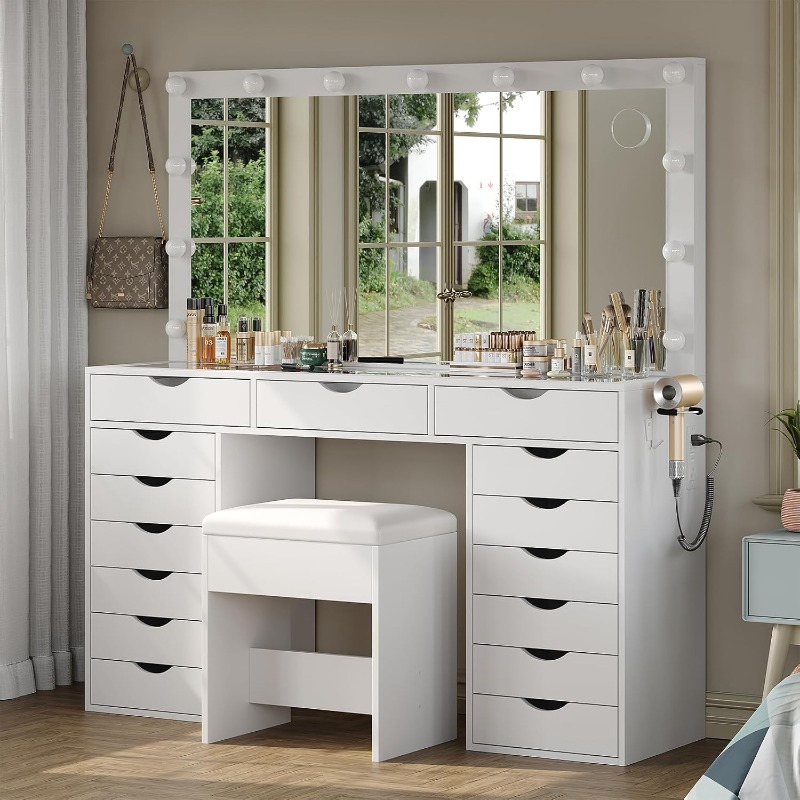 Bureau de toilette Yanosaku av - Dressing Table Vanity With Lighted Mirror avis et prix