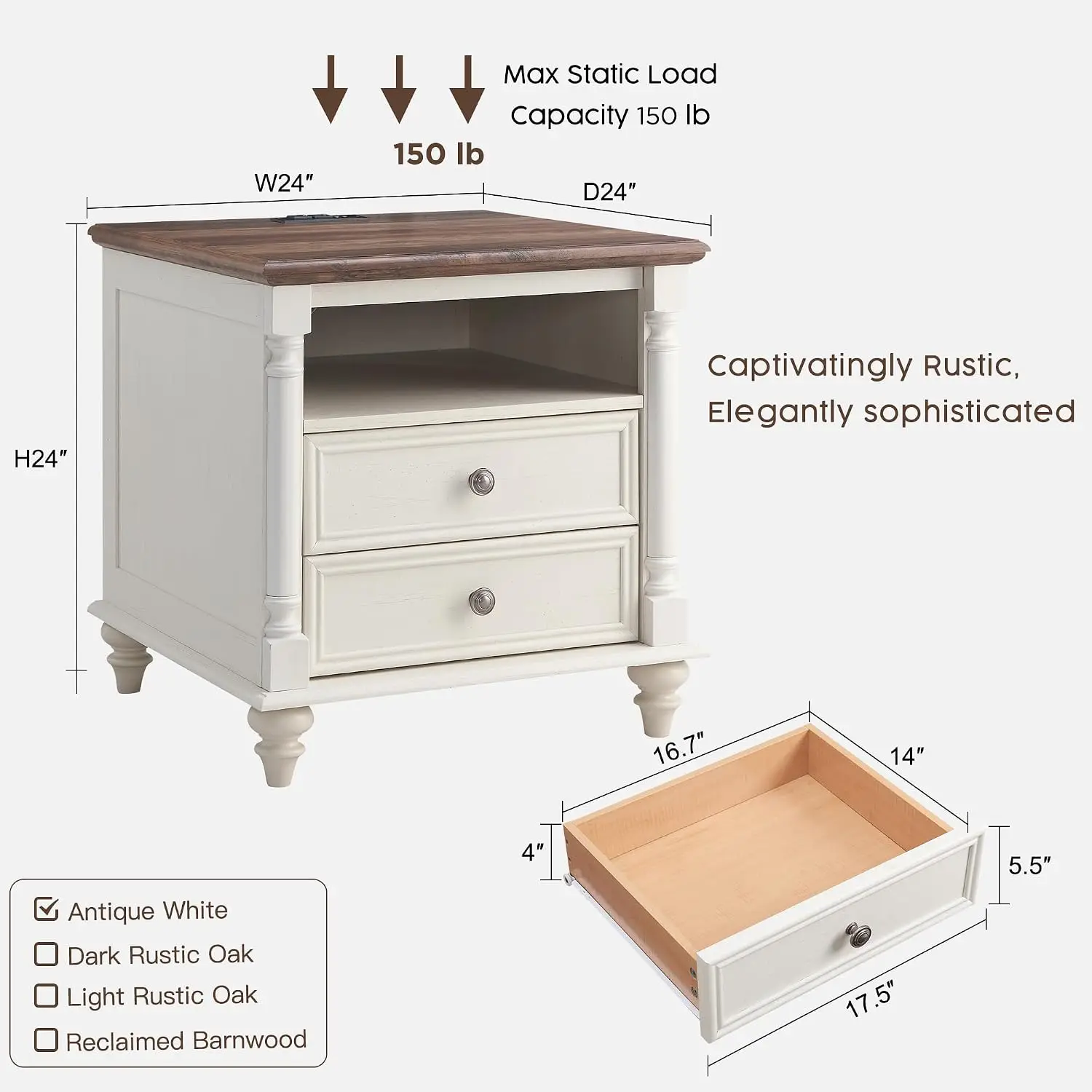 Tables de chevet de style camp - Solid Wood Nightstand 2 Drawers avis et prix
