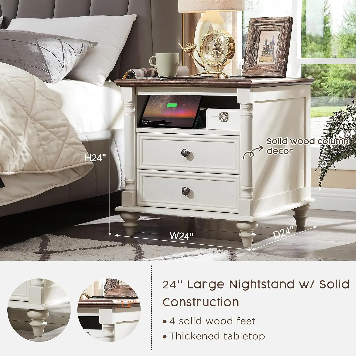 Tables de chevet de style camp - Solid Wood Nightstand 2 Drawers avis et prix