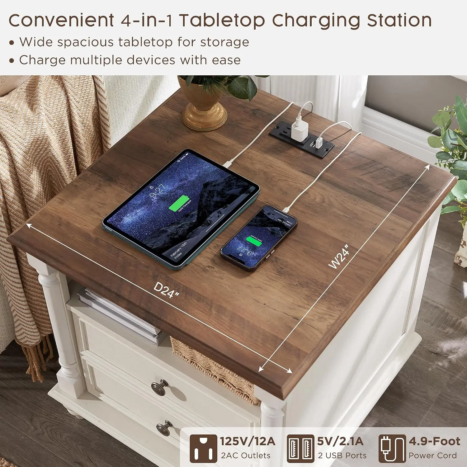 Tables de chevet de style camp - Solid Wood Nightstand 2 Drawers avis et prix