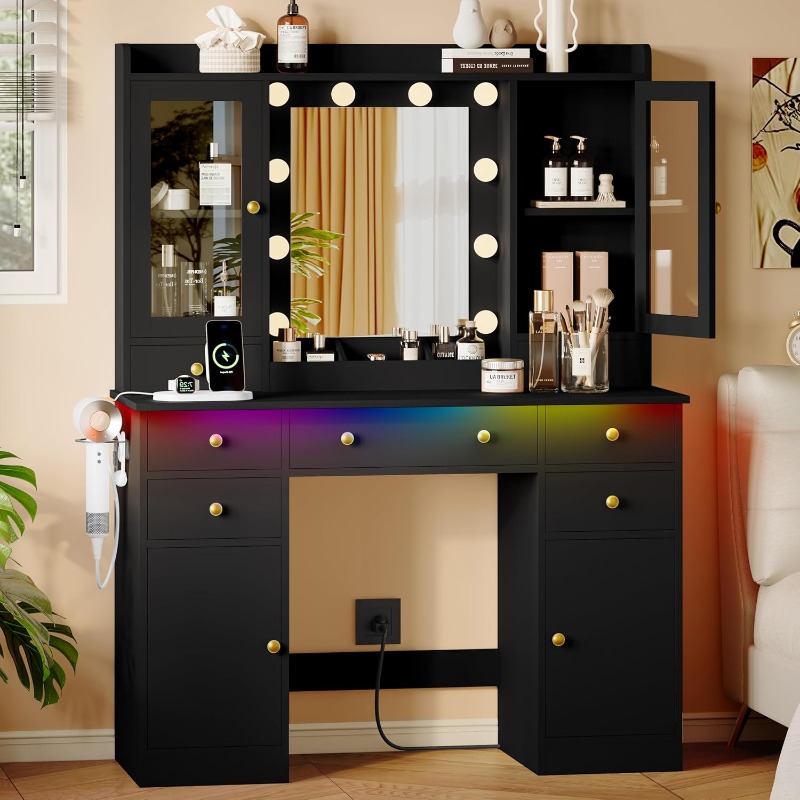 Coiffeuse noire avec miroir et - Dressing Table Vanity With Lighted Mirror avis et prix