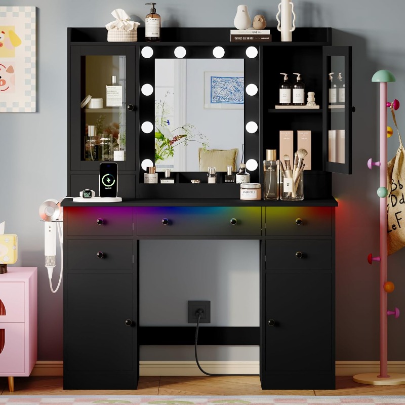Coiffeuse noire avec miroir et - Dressing Table Vanity With Lighted Mirror avis et prix