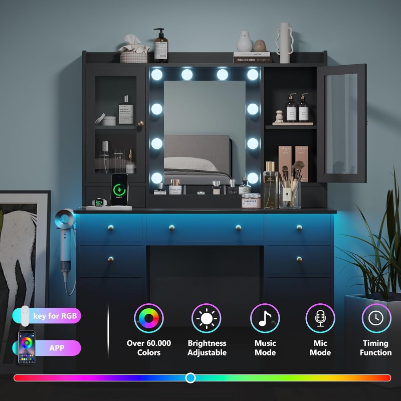 Coiffeuse noire avec miroir et - Dressing Table Vanity With Lighted Mirror avis et prix